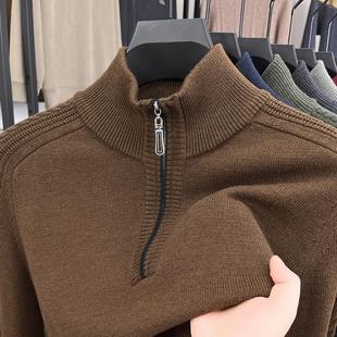 男士秋冬季新款针织衫半拉链高领打底羊毛上衣毛衣爸爸装桐乡濮院
