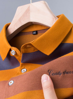 长袖t恤男士POLO衫中年爸爸秋冬装p0lo上衣服plol翻领打底衫po1o