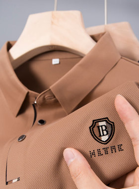 男士短袖T恤冰丝plol中年poli爸爸夏装polo衫婆罗paolou上衣popo