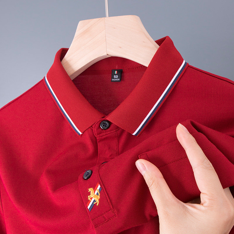 男士POLO衫短袖t恤中年喜爸爸婚宴夏装本命年红色公公结婚礼服装