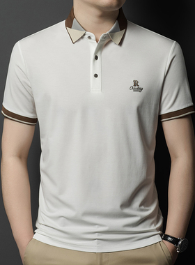 男士短袖t恤翻有带领半袖上衣服polo衫中年爸爸夏装冰丝丅血poor