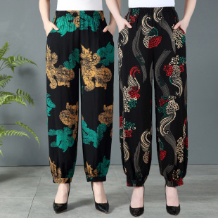 灯笼裤 妈妈装 松紧腰中年棉绸阔腿裤 大码 夏季 休闲防蚊裤 中老年女裤