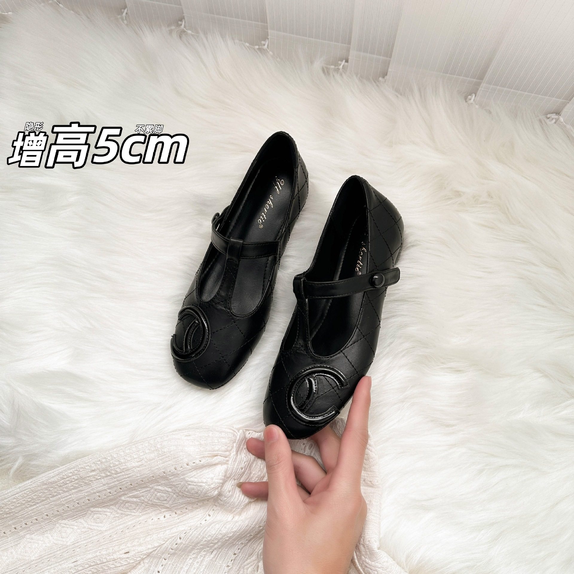 增高5公分T字型扣带平底玛丽珍鞋女2026新款千金风菱格方头小皮鞋,女鞋,浅口单鞋,淘宝优惠券,粉丝福利购,淘宝优惠卷
