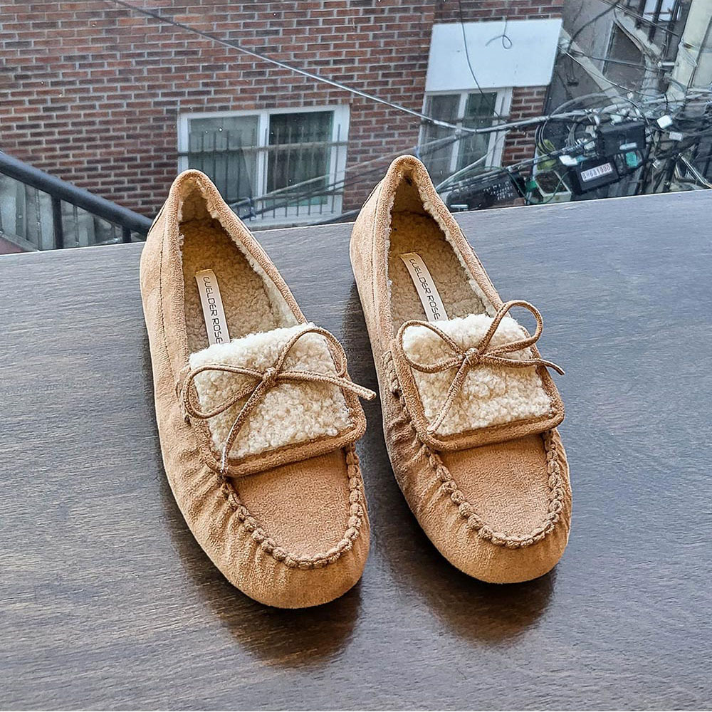 苏木槿温柔浪漫蝴蝶结羊羔毛保暖韩系内增高豆豆鞋低帮鞋女2025冬