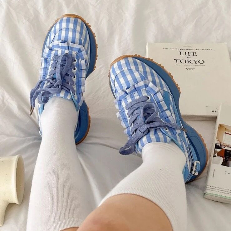 现货苏木槿荷叶边淑女厚底帆布鞋运动鞋女韩国2025春款少女萝莉