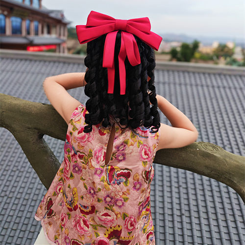 蝴蝶结儿童假发马尾大波浪