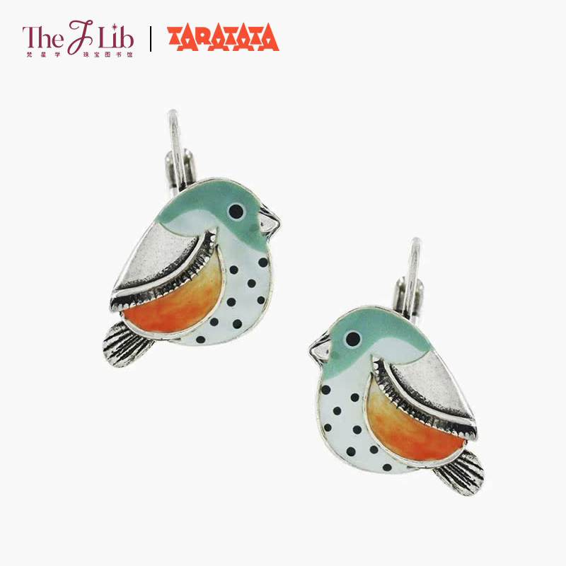 法国TARATATA小鸟耳环女士锡镀银珐琅彩绘饰品时尚个性食指戒子