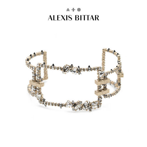 美国Alexis Bittar 水晶镶嵌超大方形连扣手链手镯女神明星范儿