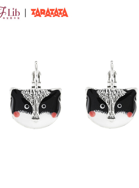 法国TARATATA猫咪头像耳环女锡镀纯银黑猫耳钉复古珐琅彩绘耳饰