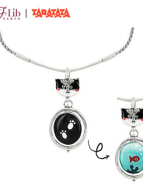 法国TARATATA小猫钓鱼吊坠创意珐琅彩项链女儿童节礼物个性毛衣链