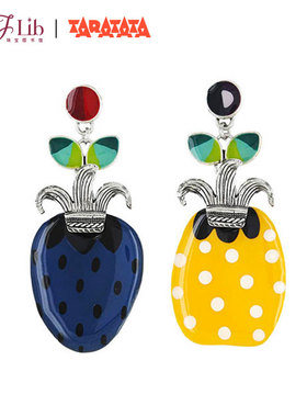 法国TARATATA不对称小众设计菠萝蓝草莓耳坠女纯银耳钉可爱耳环