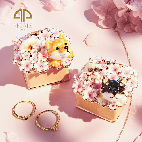 正品日本picals樱花狗戒指盒