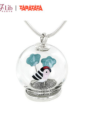法国TARATATA小众设计个性水晶球粉色黑羽小鸟吊坠女纯银毛衣项链