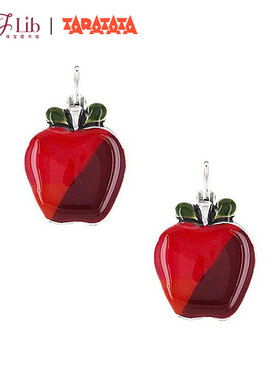 法国TARATATA圣诞节礼物珐琅红苹果耳钉女镀纯银水果耳环小众设计