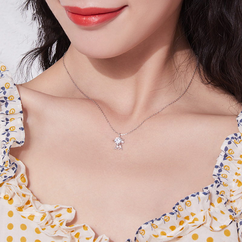 【清仓】梅花鹿吊坠项链女925纯银锁骨链ins韩版简约个性饰品气质