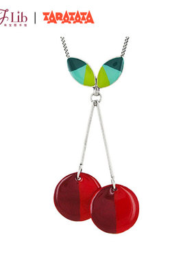 法国TARATATA BIGARREAU珐琅彩红色樱桃吊坠女纯银项链个性毛衣链