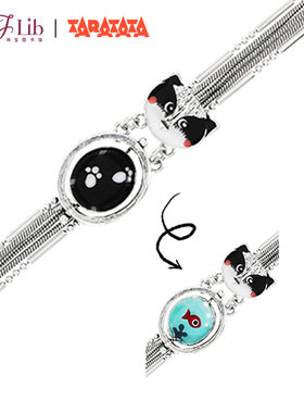 法国TARATATA珐琅彩小猫吃鱼纯银手链女原创小众设计个性手饰品