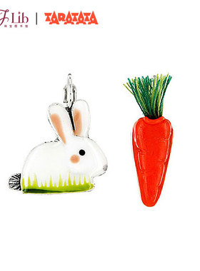 法国TARATATA兔子胡萝卜锡镀纯银耳钉女不对称珐琅耳环小众设计