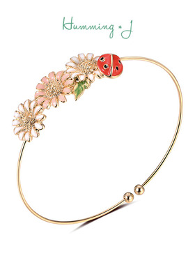韩国Humming J瓢虫小雏菊开口细手镯女时尚个性森系小清新手饰品
