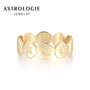 日月星辰戒指女S925纯银复古冷淡风单身食指戒轻奢高级感金色戒子