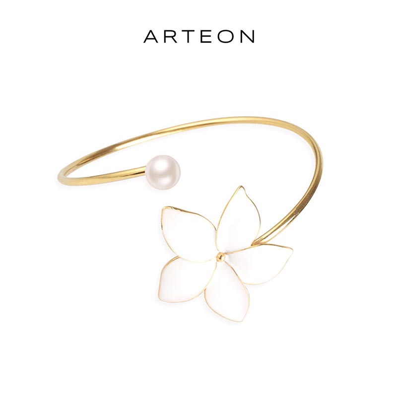 ARTEON原创设计贝母花朵珍珠纯银开口手镯女手饰品简约个性礼物
