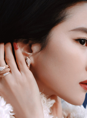 刘亦菲同款戒指镀金头尾带钻双圈珠珠蛇珠粒尖头蛇戒指时尚复古蛇