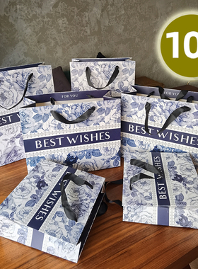 藏蓝色玫瑰花高档礼品袋服装店包装袋定制手提袋生日礼物袋子纸袋