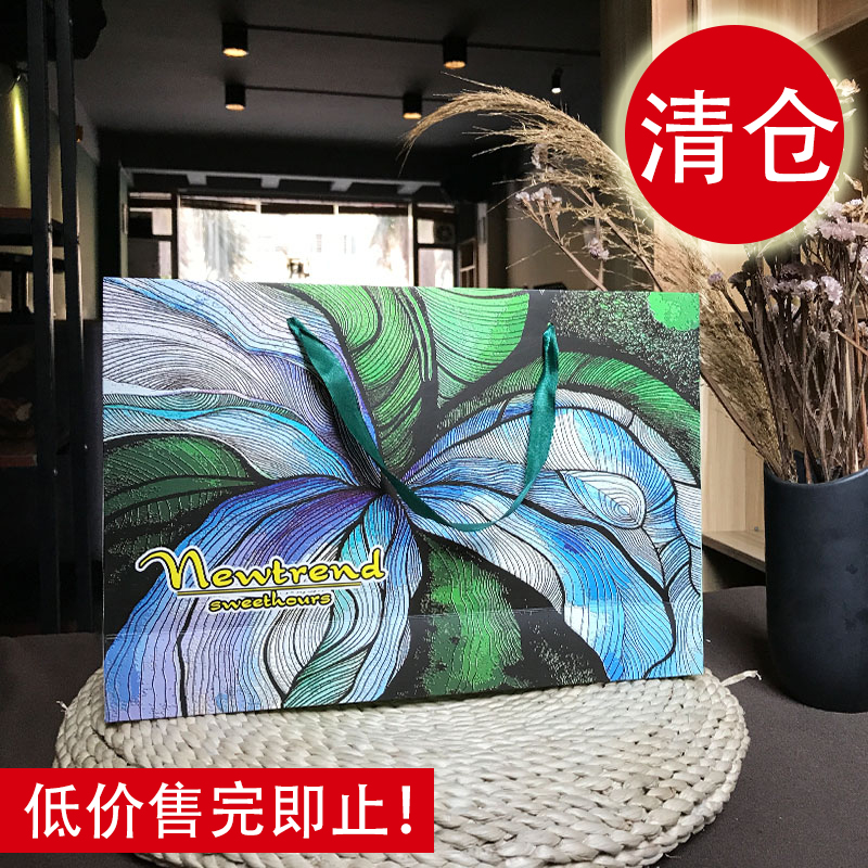 复古木刻百合花礼品袋 商务送礼袋 礼物袋服装包装袋手提袋纸袋子