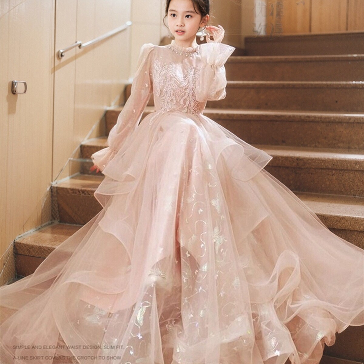 女大童长袖2024新款主持人公主裙