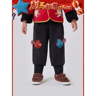 儿童裤子男女童2025秋冬新款国风卫裤休闲裤宝宝运动裤灯笼裤加绒