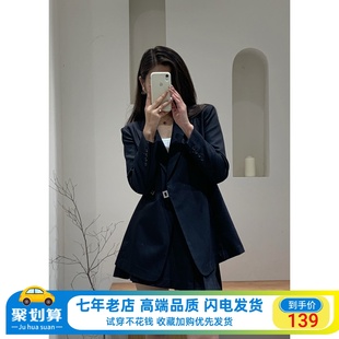 外套女40121332 显瘦西装 黑色百搭休闲修身 Etam艾格西服2024春新款