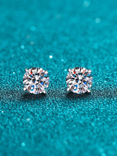 18K白金莫桑石耳钉耳蜗耳骨钉PT950铂金低拖耳环男女同款 四爪 经典