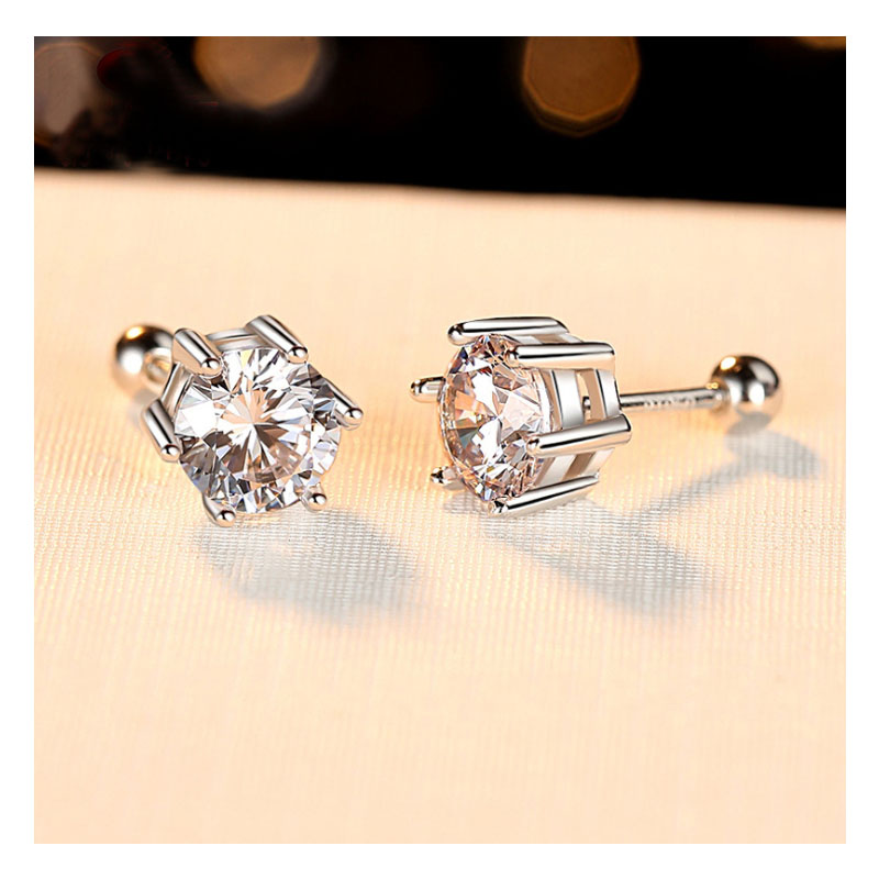 PT950铂金耳钉六爪仿真钻石克拉