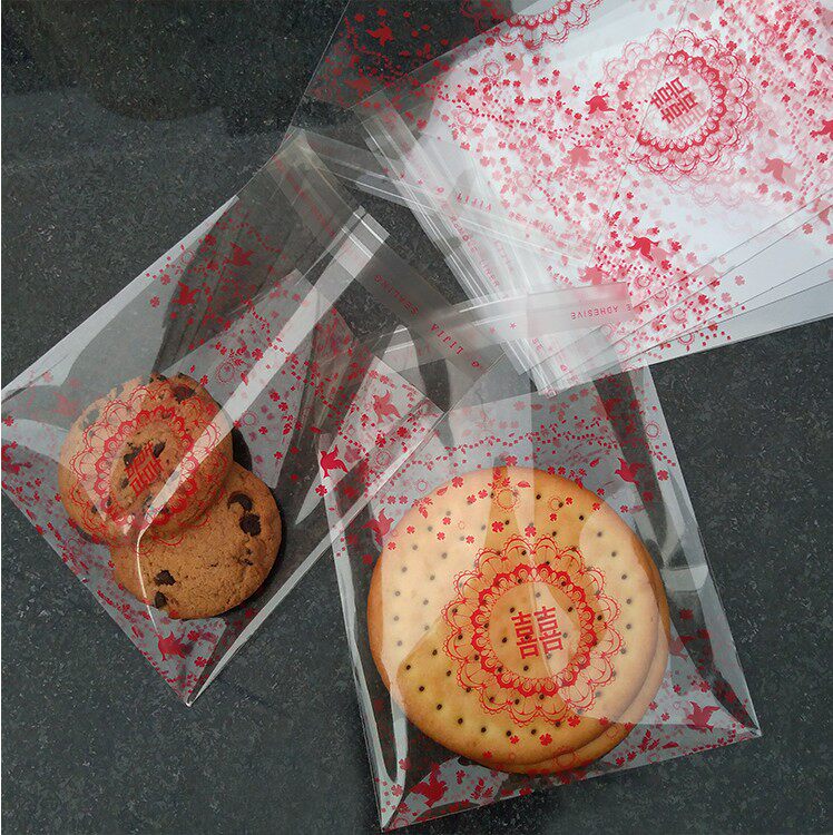 喜字红色自粘烘焙饼干袋面包袋子