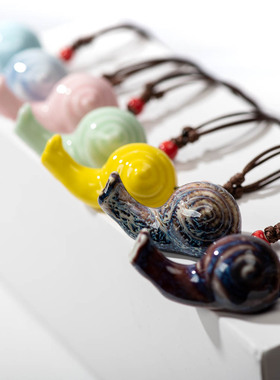 可爱卡通创意多色蜗牛陶瓷口哨可吹响哨子项链吊坠首饰品 X835