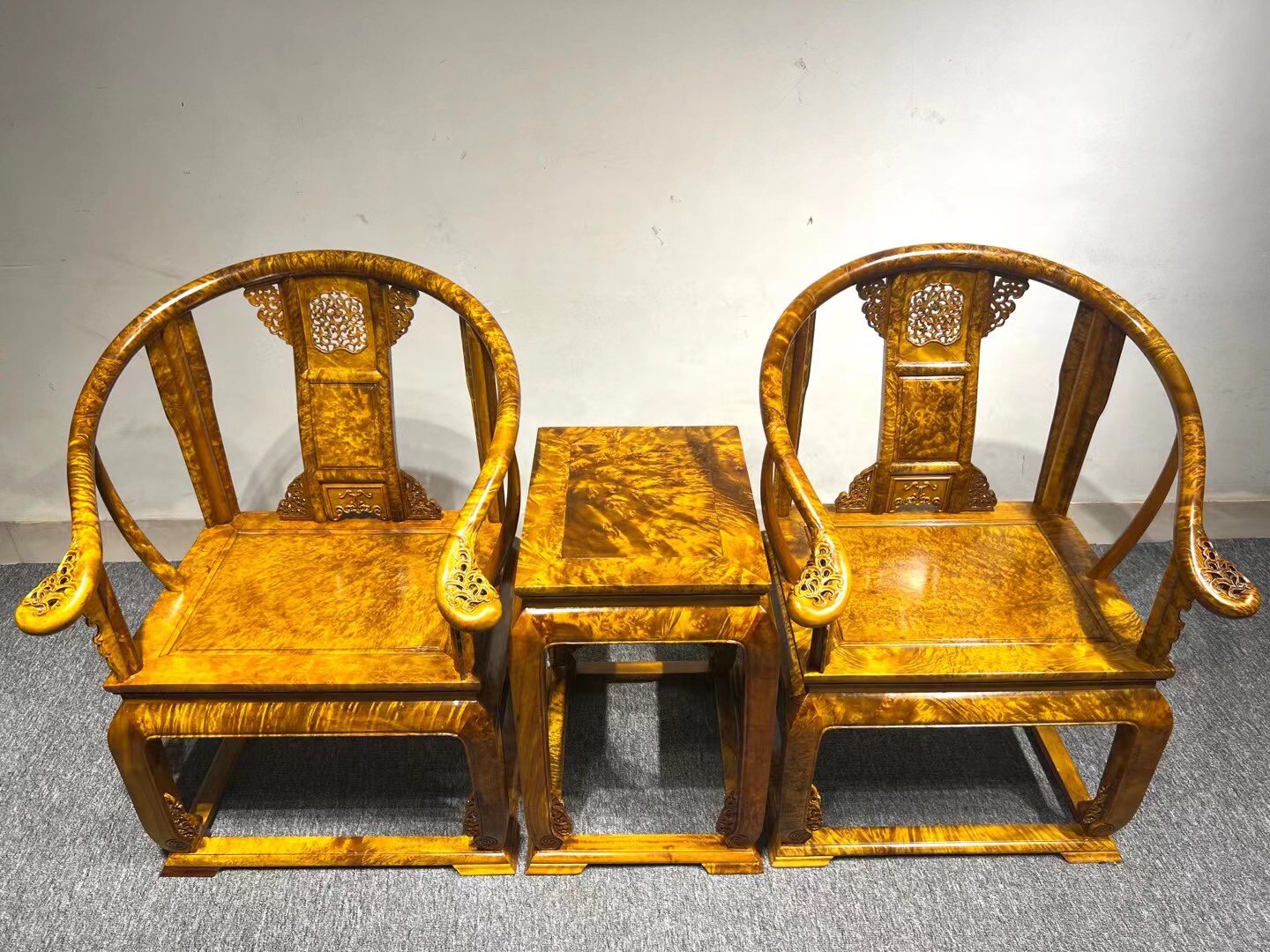 正宗缅甸黄金樟皇宫椅三件套新中式实木山香果瘤疤休闲椅榫卯家具