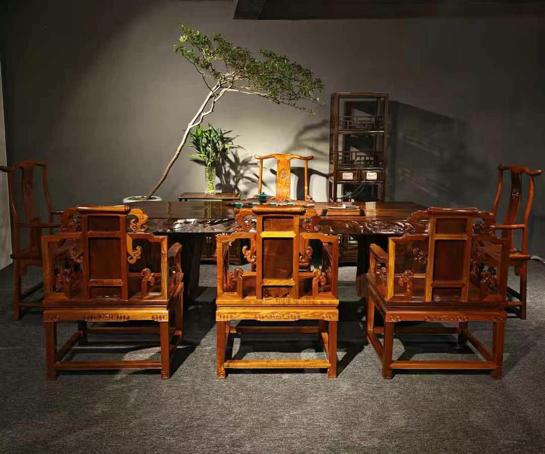 正宗金丝楠木乌木大板桌实木整板家用茶台茶海组合家具泡茶桌阳台