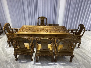 正宗金丝楠木荷花茶桌实木干泡茶台2.16米办公室茶几休闲家具榫卯