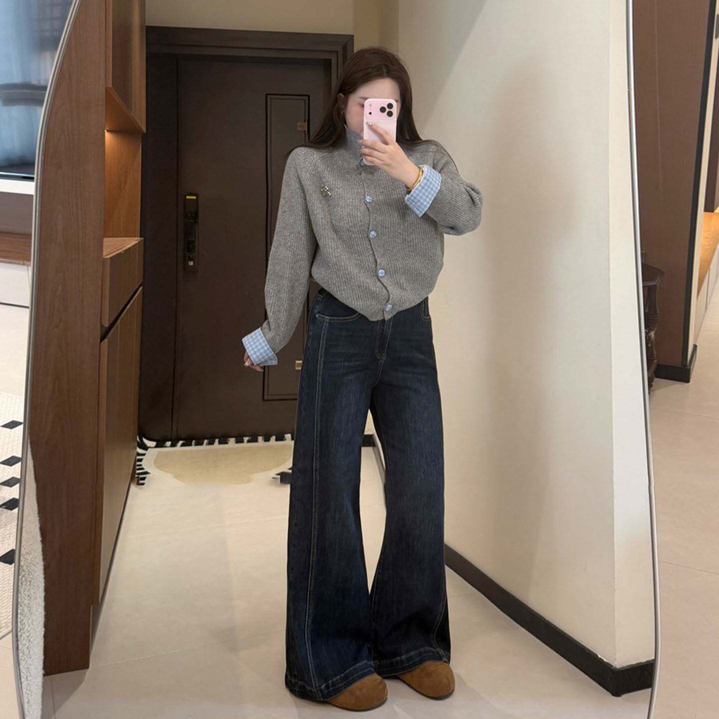 特大码女装胖mm美式复古直筒牛仔裤女早秋穿搭好看显瘦弹力长裤子