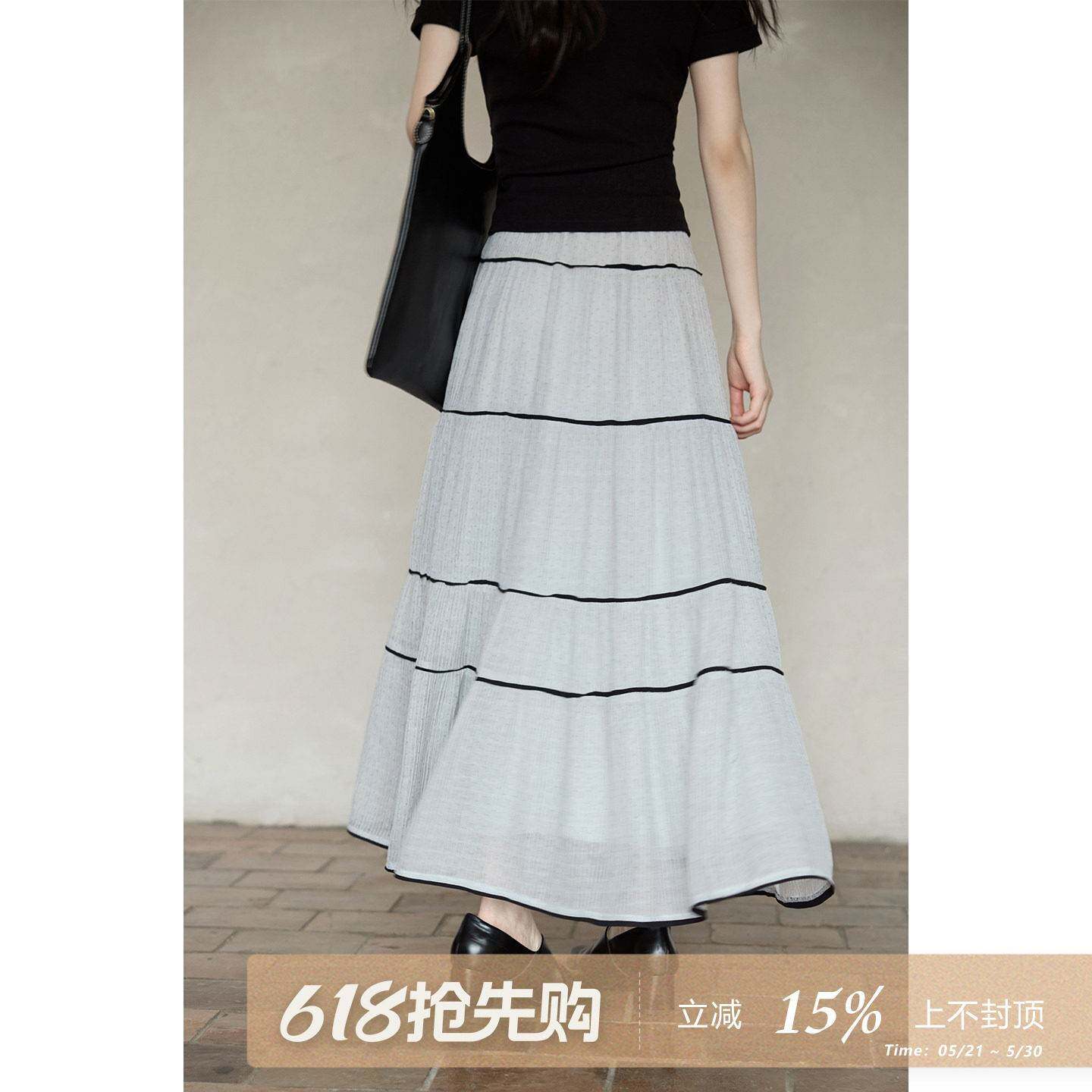 夕蒙2026新款夏季韩系高级好看裙子垂感直筒拼接长版蛋糕半身裙女