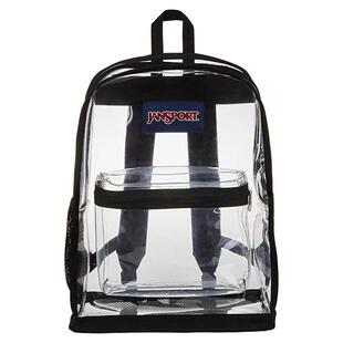 代购 Jansport男女透明双肩包大容量储物侧边水瓶袋前袋拉链