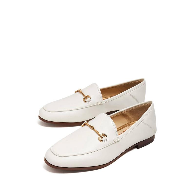 代购Sam Edelman女士乐福鞋舒适透气软底轻便白色方头金属扣饰