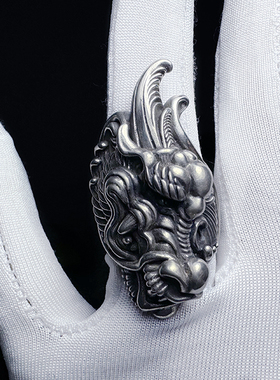 雕画双绝daul flow龙头戒指超凡工艺哼哈手工定制925纯银潮流新款