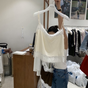 TEMPTING㊣东大门实拍女士新款热卖休闲推荐吊带背心蕾丝缎面