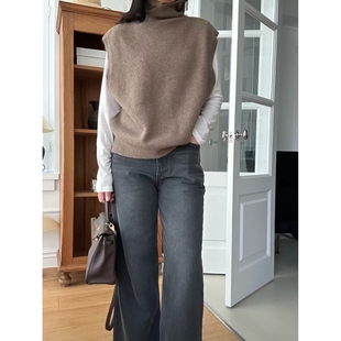真品时尚 KIND 新款 女装 吊带背心羊绒高领纽扣 ot东大门㊣代购