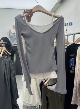 CHAV东大门㊣实拍女装新款25秋冬热卖推荐长袖T恤假两件春款