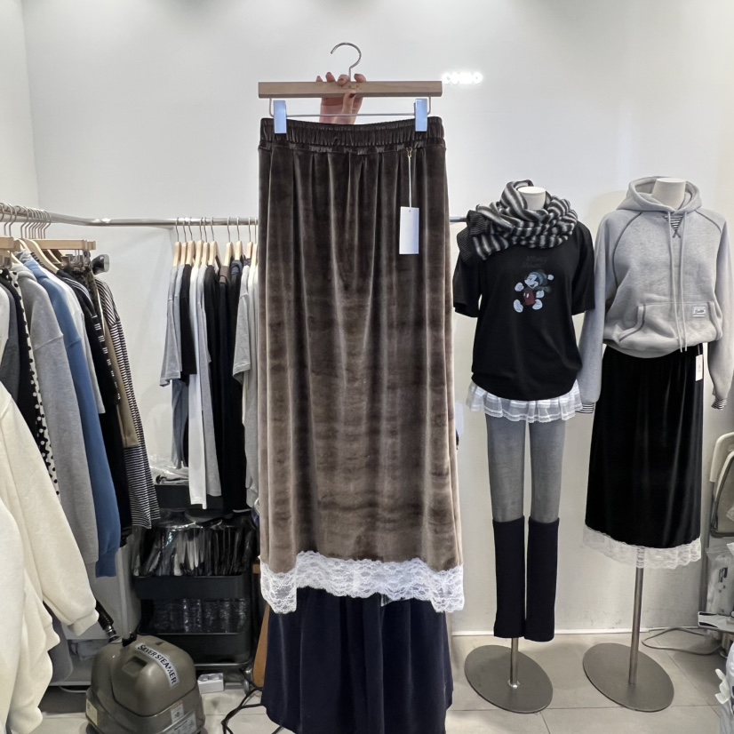 tan-COMO东大门㊣代购女士新品25秋冬热卖半身裙中短裙天鹅绒