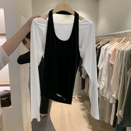 LIFFEY㊣东大门实拍女装26秋冬新品休闲吊带背心不含内搭天鹅绒
