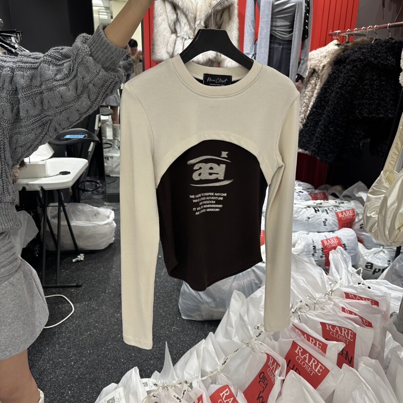 RARE CLOSET韩国直邮㊣女士新款真品推荐25秋冬长袖T恤假两件