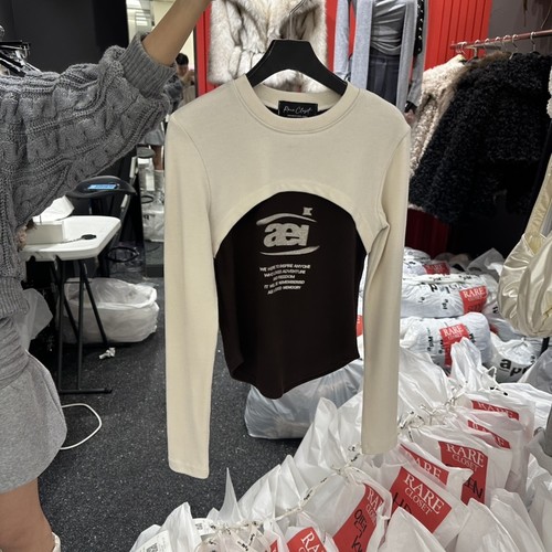 RARE CLOSET韩国直邮㊣女士新款真品推荐25秋冬长袖T恤假两件